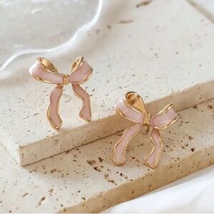 Elegant Pink and Gold Bow Earrings